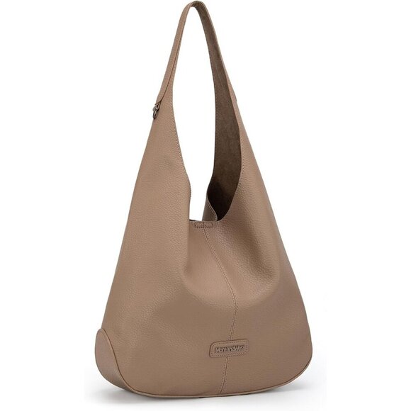 Women Elegance Khaki Imported Vegan Leather Soft Foldable Shoulder Slouchy Bag - Picture 2 of 9